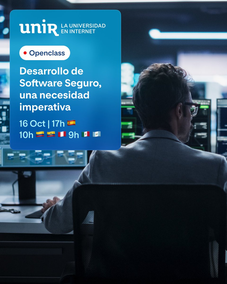 UNIR_Peru's tweet image. 🛡️💻 Únete a una #Openclass de @UNIRuniversidad, junto a @VaneAnguianoo, cómo aplicar metodologías y herramientas que protegen cada fase del ciclo de vida del #software, desde el análisis hasta la implementación.
Inscríbete aquí 👉 ow.ly/IAJx50XaARe
#Ciberseguridad #UNIR