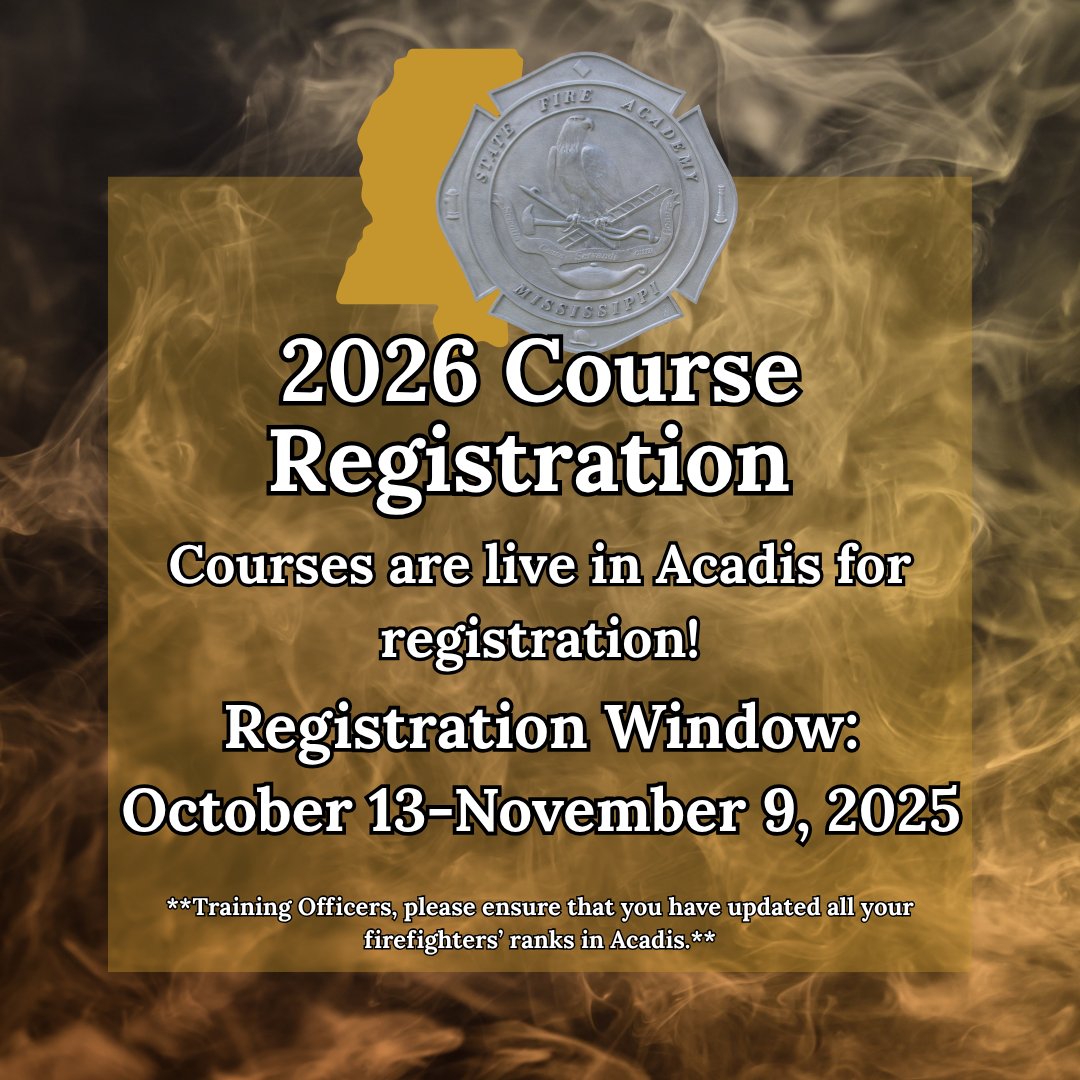 2026 Course Registration is live! We have course information posted on our website's Announcement section (Link in bio)! 
If you have any questions regarding Acadis, please call us at 601-932-2444 or read our post about setting up your Acadis account here: ow.ly/1HmK50XaGMZ