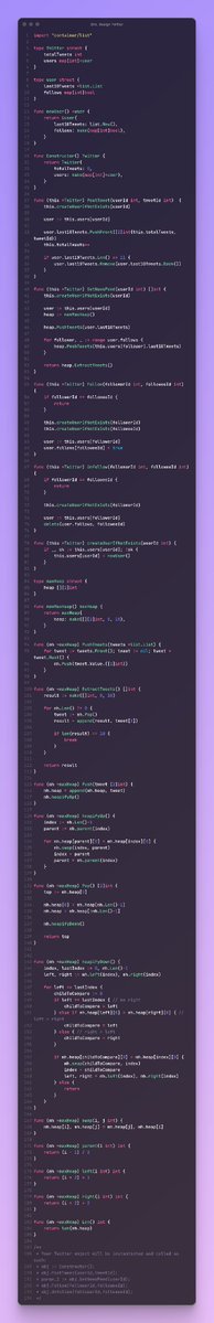 raphael_tannous's tweet image. Today, I designed an X mockup by solving the challenge "355. Design Twitter" on LeetCode using Go! #Heap #Hashmap #LinkedList
Happy LeetCoding!