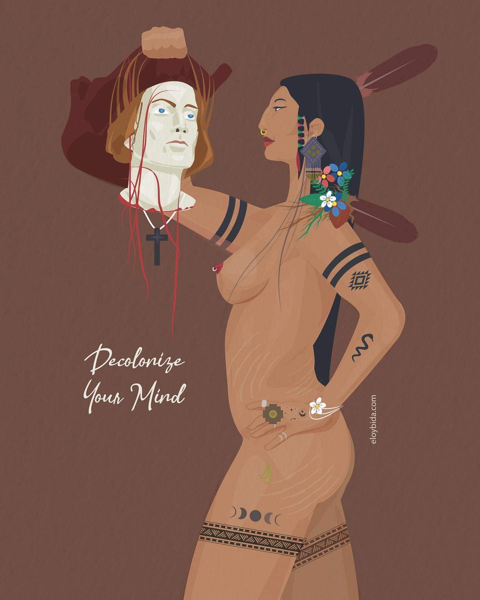 TheGhostHost's tweet image. &quot;Decolonize Your Mind&quot; piece by artist Eloy Bida 

#IndigenousPeoplesDay #Art #Artwork