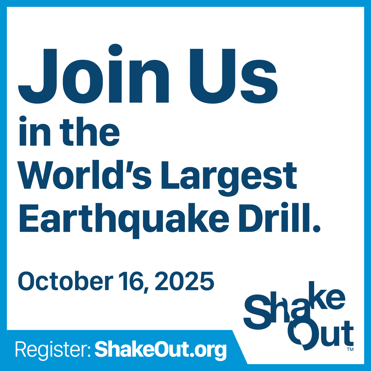 The City will be participating in the upcoming #GreatShakeout on Thursday, October 16, at 10:16 am. The drill will require City staff to "drop, cover, and hold on" and temporarily evacuate City facilities.

#MyUnionCity #UnionCityCA @shakeout