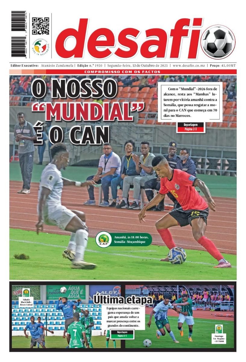 Rdiasmz's tweet image. Moçambique é o único país sem um campeonato nacional e que tem ambições de ir ao mundial.
Desejar que os mambas vão ao mundial jogar contra a Alemanha é um acto de má fé. E se por acaso nos apurássemos, começava outra crise: não há dinheiro para estágios, para prêmios…
