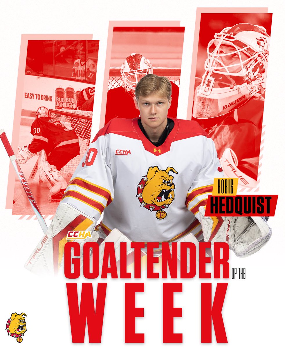 Not one but TWO conference players of the week! 

With 3 goals in 2 games against Western Michigan, Gavin Best earns CCHA Forward of the Week! 

After his unreal performance in Kalamazoo with 48 saves, Hobie Hedquist earns CCHA Goaltender of the Week!