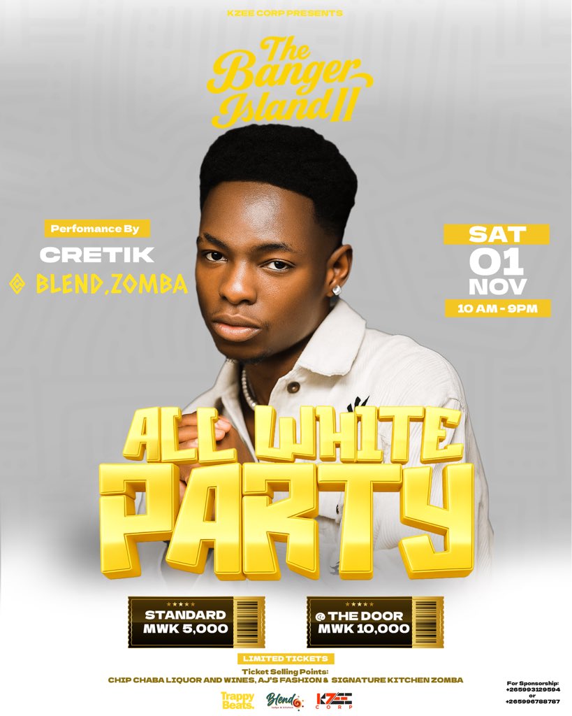 trappybeats265's tweet photo. Cretik Will Be Perfoming Live At The Banger Island 2 All White Party! Get your tickets now! 

For tickets contact: +265 99 312 9549 or +265 99 678 8787

Tickets also available at: https://t.co/gXHsBEcXnJ https://t.co/OLNAs1Y9MJ