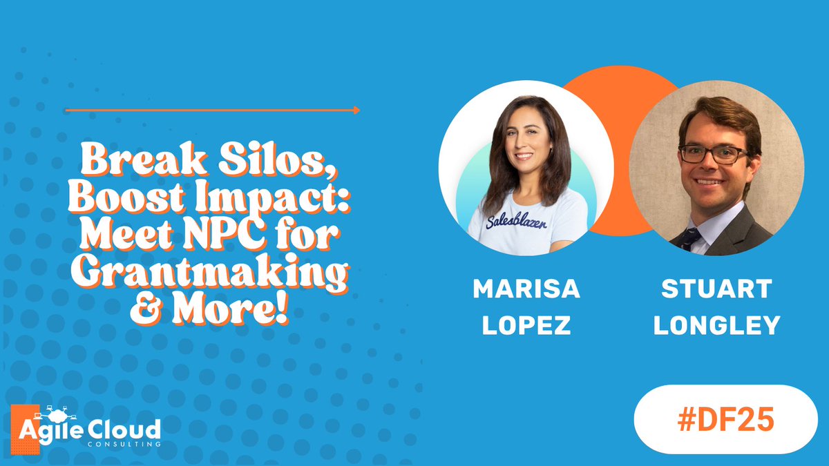 agilecloudcons's tweet image. We are honored to sponsor and speak at "Break Silos, Boost Impact: Meet NPC for Grantmaking & More!" at the Salesforce Tower on Wednesday, October 15. Registration for this event is required - but a Dreamforce badge is not! Sign up here: invite.salesforce.com/ngograntmaking…