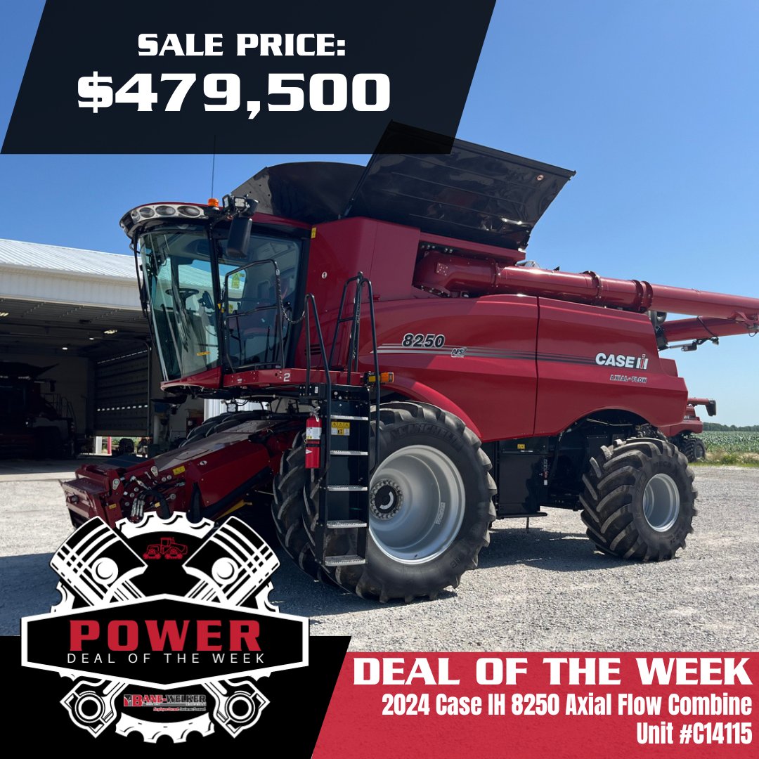 💥 Power Deal of the Week 💥

This week's Power Deal of the Week is a 2024 Case IH 8250 Axial Flow Combine located at our Terre Haute, IN location.

Some features of this unit include: 475 engine hours, 343 separator hours, 50 ft unloading auger, 410-bushel grain tank, 4WD, and