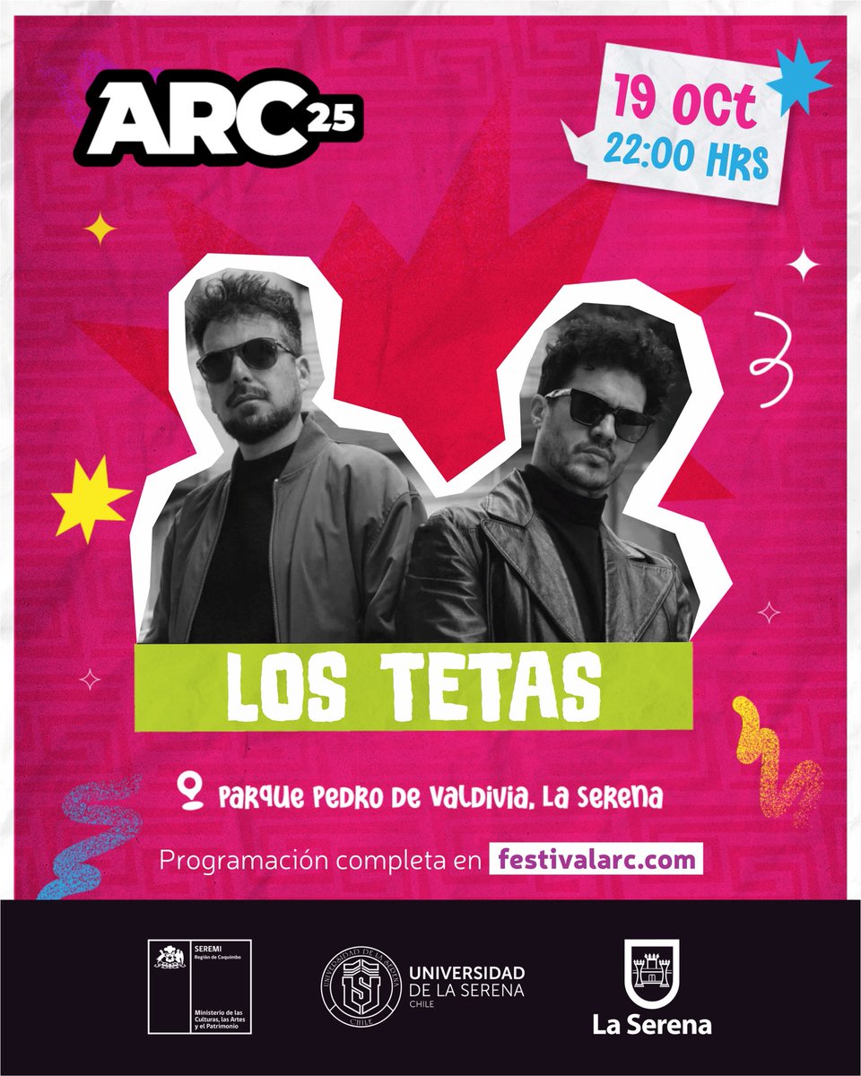 ¡Los Tetas traen La Medicina que faltaba al ARC 2025! 🔥

La reconocida banda nacional de funk rock subirá a los escenarios del Festival ARC 2025 el domingo 19 de octubre en el Parque Pedro de Valdivia, con todo su groove y ritmo inconfundible✨.