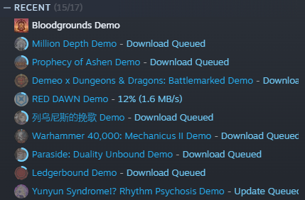 KumaPawStudio's tweet photo. Steam Next Fest downloading list https://t.co/4rqjN1mTVN