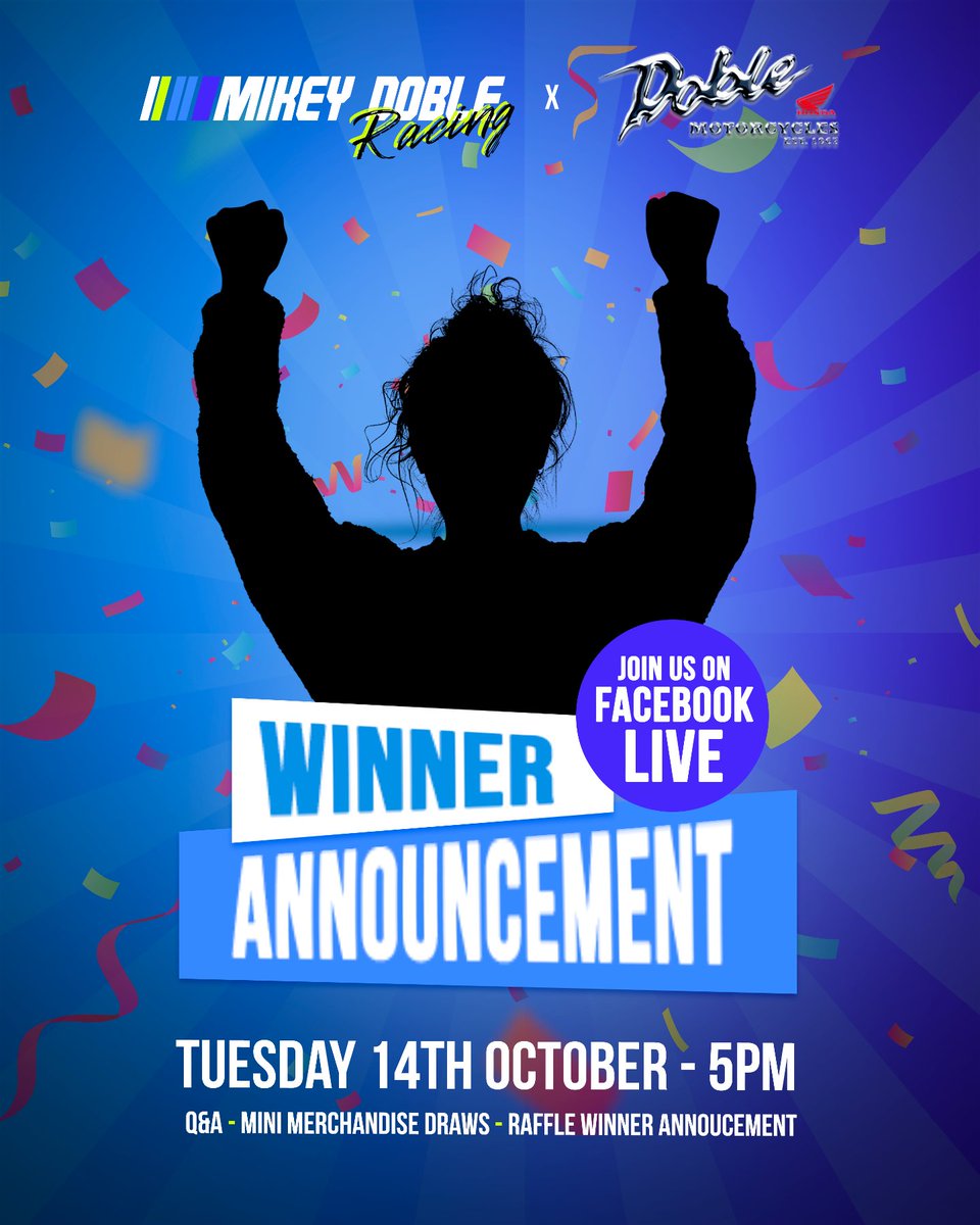 MikeyDoble's tweet image. 🎉 JOIN US TOMORROW ON FACEBOOK LIVE AT 5PM FOR A CASH DRAW 🎉
 
#Raffle #Winner #88ARMY #DobleMotorcycles #CashDraw