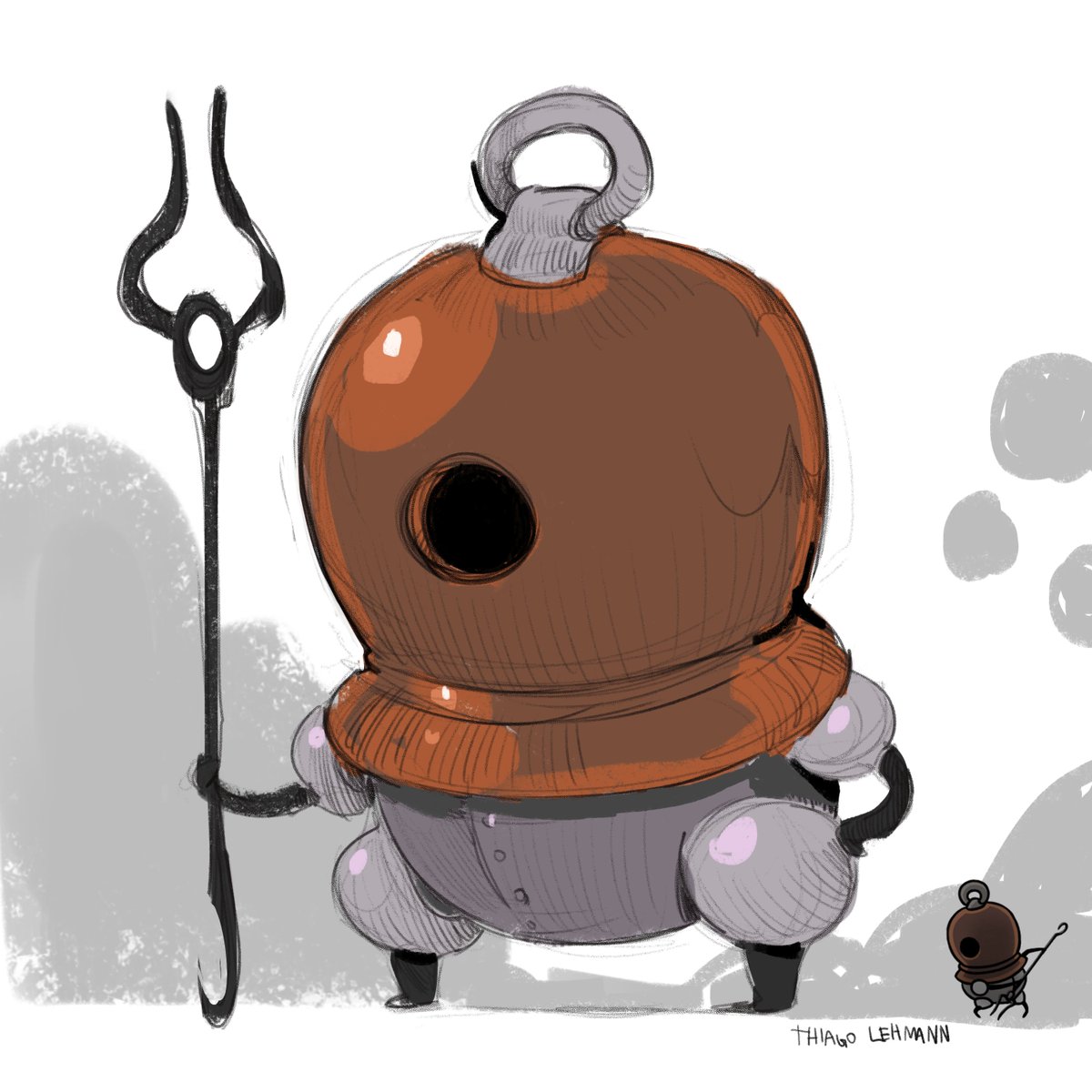 Deep Docks lil'dude from Silksong.
Even with 15 minute quick sketches I will never finish celebrating every lil'dude in this game.

#silksong