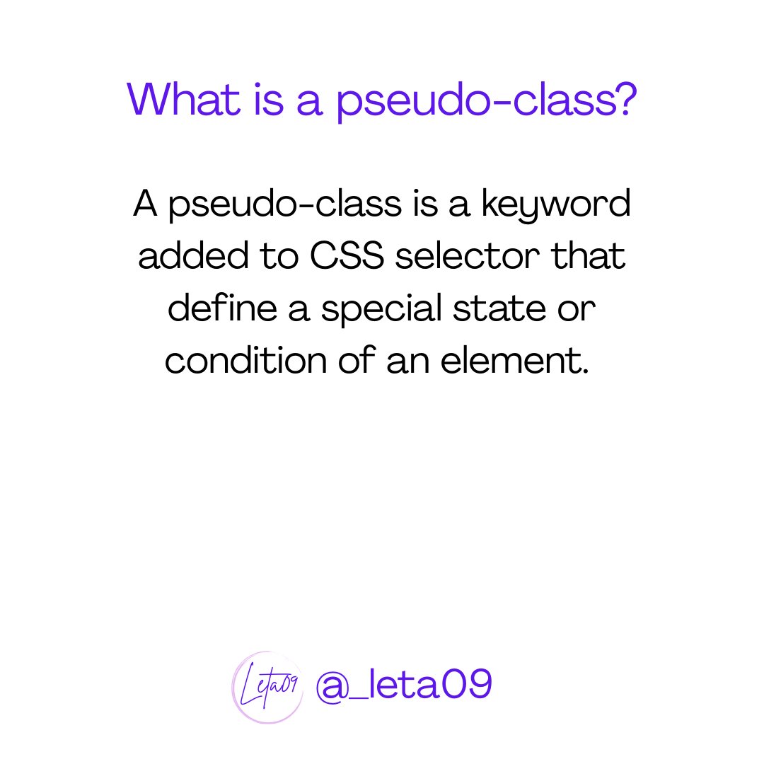 _leta09's tweet image. Unlock the hidden power of CSS ✨Discover what pseudo-classes are, why they matter, and how to use them effectively. 

#CSS #WebDevelopment #Frontend #CodeNewbie #LearnToCode #CodingLife #Programmer #DevCommunity #CodeTips #WebDev #TechEducation #CodeDaily #WomenWhoCode