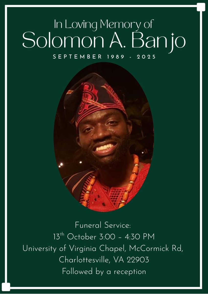 Sad news to report from PORTSMOUTH Presiding District Judge Jon Babineau SR. 
Funeral services today for his son-in-law Solomon A Banjo who was one of three killed at a riverfront bar in Southport, North Carolina on September 27. He was born in Nigeria in 1989. <a href="/WAVY_News/">WAVY TV 10</a>