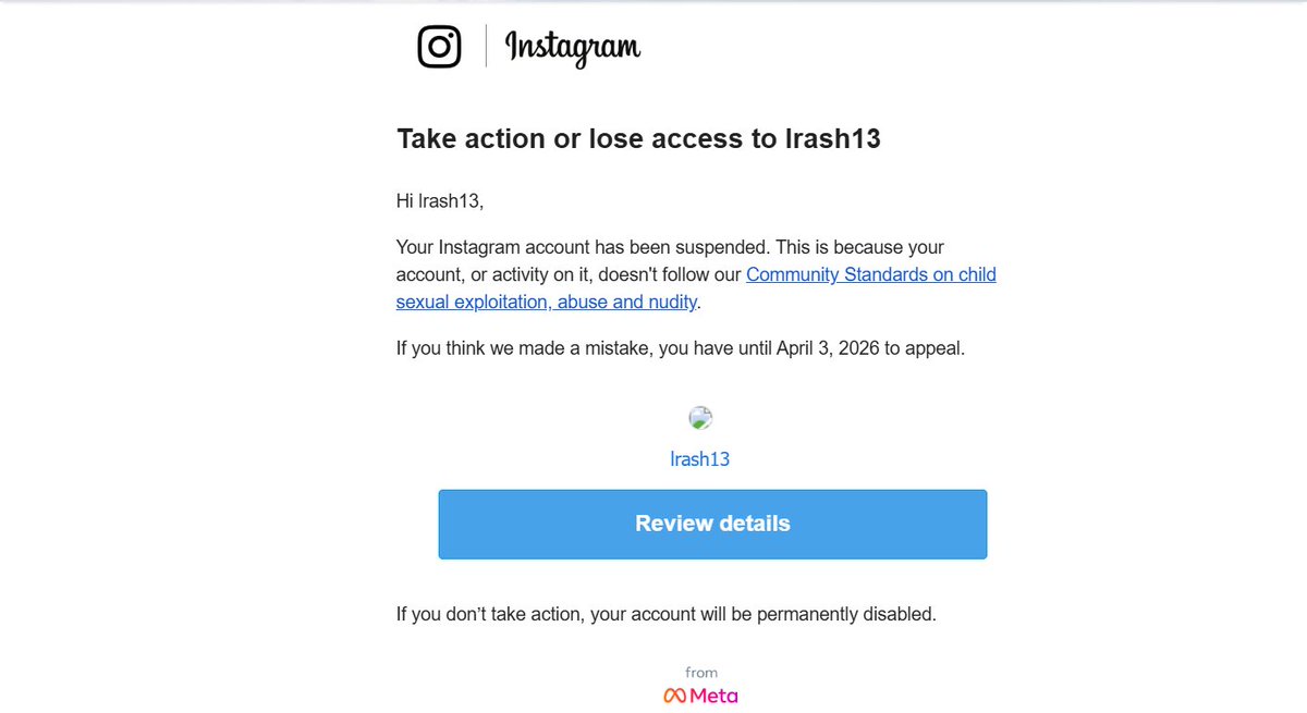 LRash13's tweet photo. Hey @Meta, @facebook, and @instagram! I've been waiting on a review from this downright blatant lie of an email received re: my accounts. Shameful to allow the debauchery I see on your platforms, yet lock accounts for people simply utilizing the apps, following your "guidelines." https://t.co/PRPUp2kNAd
