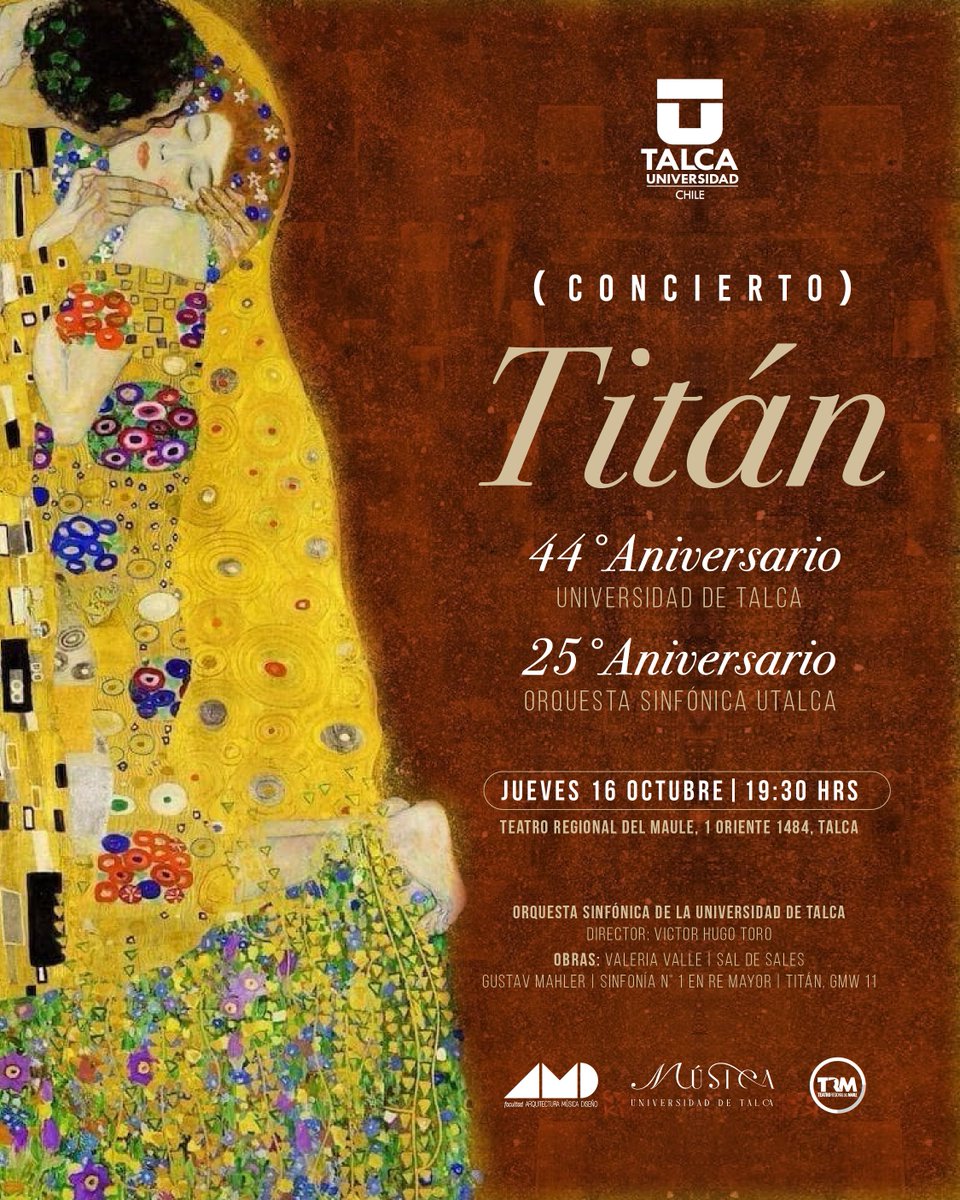 🎶 Concierto 44º Aniversario de la Universidad de Talca

📅 Jueves 16 de octubre 2025
📍 Teatro Regional del Maule (1 oriente 1484, Talca)
⏰ 19:30 h
✅ Entrada gratuita previa inscripción en link en bio o en agenda.utalca.cl/141888/detail/…