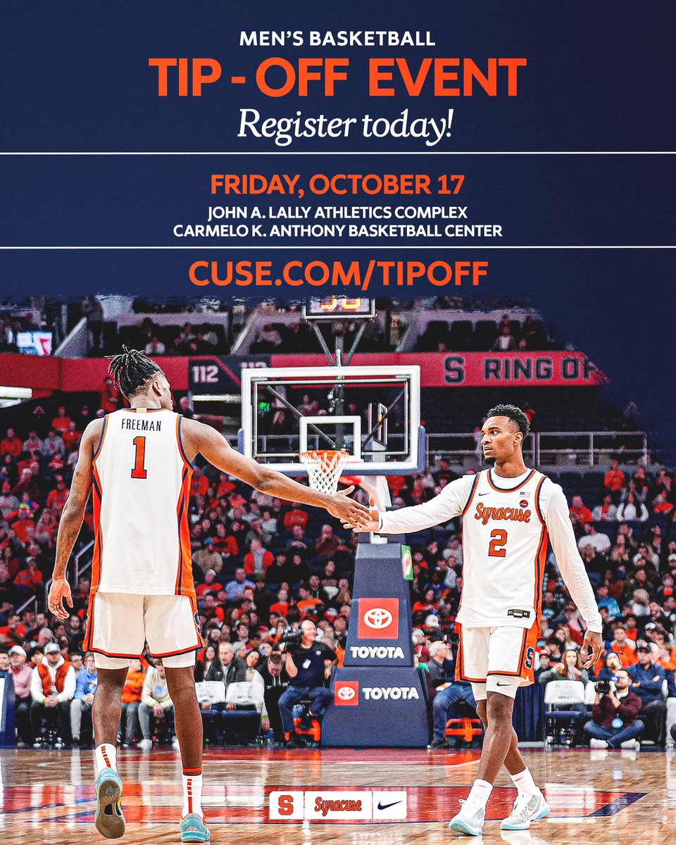 🚨 Don't miss our exclusive Tip-off Event on Oct. 17! Registration is open for a limited time! 🍊🏀

Info and register: cuse.com/tipoff