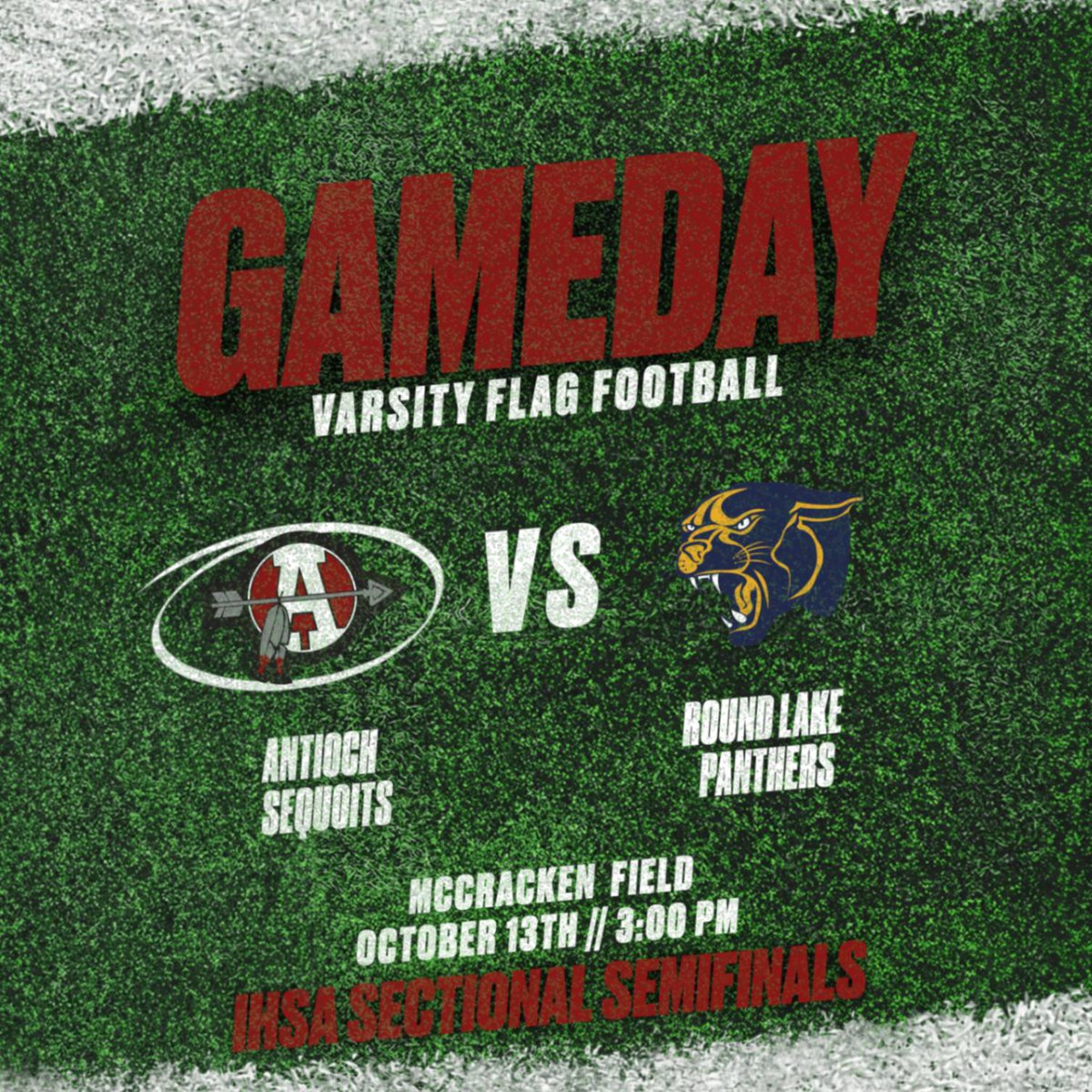 Can't make today's Sectional Semifinal in McHenry at McCracken Field?

You can stream the action live at this link: tinyurl.com/2p9jy599

Heading to the game? Ticket Link: gofan.co/app/school/IHSA

Sequoits take on the Round Lake Panthers today at 3:00!

#ArrowsUp