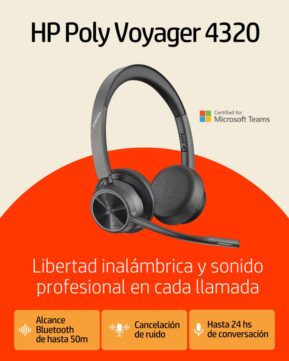 data_memory's tweet image. 🎧 HP Poly Voyager 4320
Comodidad, conectividad y concentración en cada llamada. 👉 Hasta 24 horas de batería, cancelación de ruido y conexión multipunto para que trabajes sin interrupciones.
#HP #Poly #Voyager4320 #Productividad