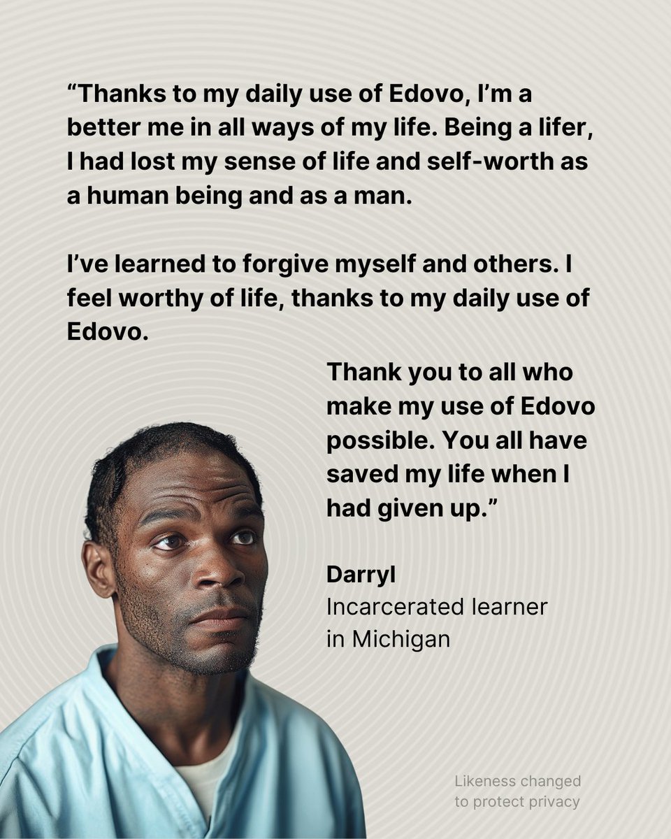 “I feel worthy of life.” 

This is everything.

#IncarceratedVoices #Testimonial #Edovo #WhyWeDoWhatWeDo