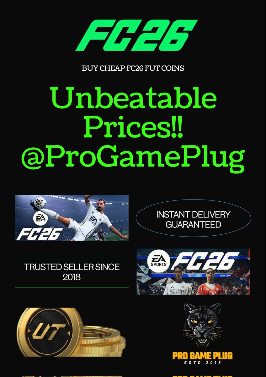 PROGamePlug's tweet image. 🚨 Buy Affordable FC26 FUT Coins! 🔥

Looking to boost your FC26 Ultimate Team experience? Get high-quality, reliable FUT Coins at unbeatable prices! - Fast Delivery: Coins delivered quickly to your account.
- Secure Process: Safe and Ban Proof  methods.
- Competitive Prices:…