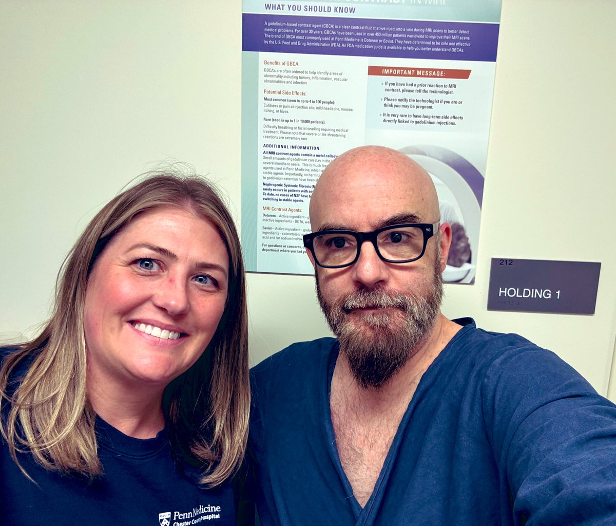 jasonmyrt's tweet photo. Sensei Myrt has done and dusted the post treatment MRI like a BULL!!!  Literally fell totally asleep for 30 mins. Thanks to the great nurses once again at @PennMedicine for the great care and compassion.   Now we await the results of the chest and abdominal CT Scans and today’s MRI of my pelvis. #PuckCancer #thefightaintover