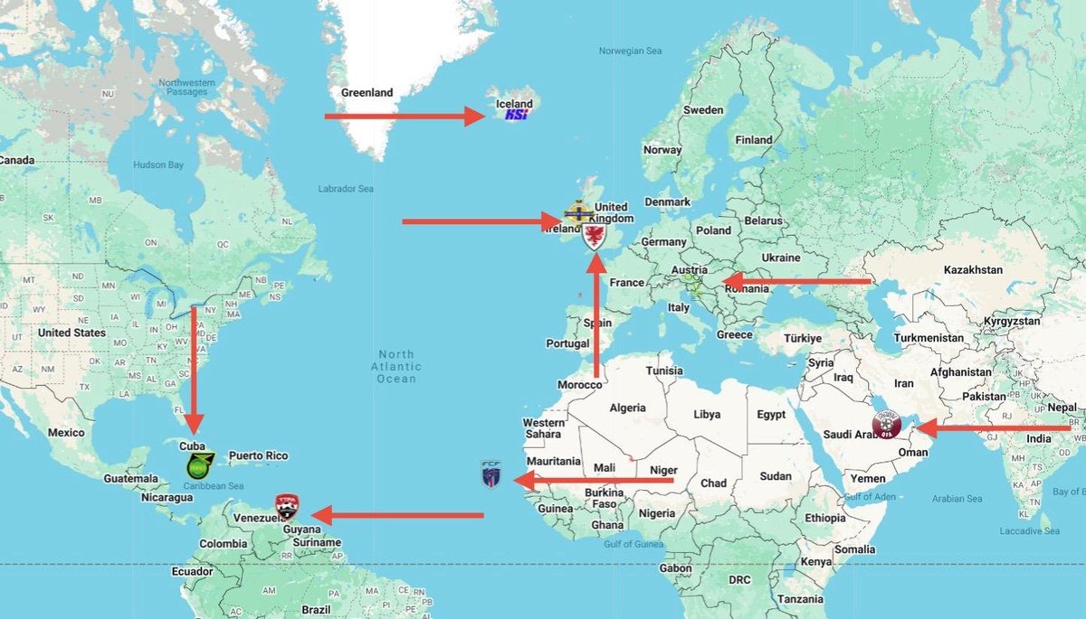 🏙️ Smallest countries (by current population) to ever reach a World Cup finals:

🇮🇸 Iceland (383,726), 🇨🇻 CAPE VERDE (491,337), 🇹🇹 Trinidad &amp; Tobago (1,328,019), NI Northern Ireland (1,927,855), 🇸🇮 Slovenia (2,130,850), 🇯🇲 Jamaica (2,734,093), 🇶🇦 Qatar (2,846,118), 🏴󠁧󠁢󠁷󠁬󠁳󠁿 Wales