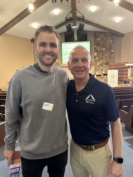 BF_California's tweet photo. Dr. Jonathan Jarboe alongside Pastor Jeff Woolsenhulme of Foothill Baptist Church, Los Altos — grateful for faithful partners in ministry. 💙
#BFCAL #KingdomImpact #PartnershipInMinistry https://t.co/VtyicET1Nk