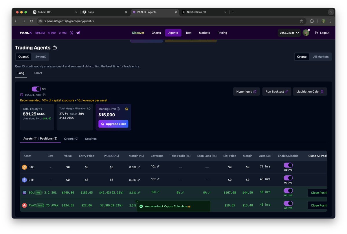 CrypTao_Columbo's tweet photo. My #AIAgent on @PaalXOfficial traded up and hit 25% gains in just 10 days! 💥

This is insane! 📊

If I had invested $10K into this $PAAL trading bot, I’d be up $2,000 in 10 days — backtested + legit asf! 🔥

The future of trading is here, folks. 🤯💥

Don’t sleep on $PAAL! 🚀💰