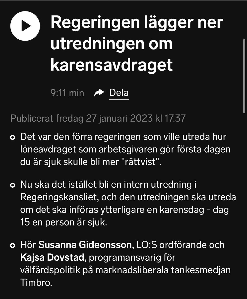 Stödet för ett avskaffande av karensavdraget växer. I partiledardebatten igår visade Busch förståelse för S förslag . SD likadant i riksdagens budgetdebatt. MP och V positiva. Men Tidöregeringen la ner utredningen om ett införande. Man säger tyvärr en sak men gör något annat.