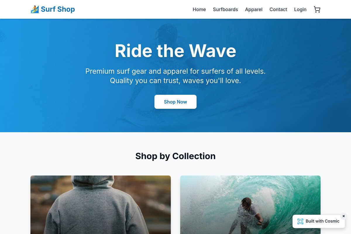 tonyspiro's tweet image. "Build an e-commerce surf shop with products, collections, and customer reviews" 🏄🏻♂️
Powered by:
⚡️ @cosmicjs AI content and development
💰 @stripe checkout
✉️ @resend contact form