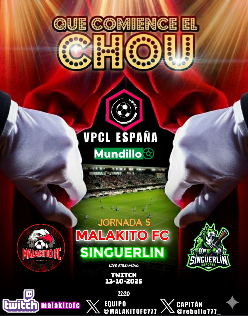 Noche de fútbol en la liguilla de clasificación <a href="/VPCL_Spain/">VPCL España</a> <a href="/mundillo_futbol/">Mundillo Futbol</a> frente a <a href="/SinguerlinCP/">Singuerlin CF eSports</a> a las 22:20 horas. 
#FC26 #11vs11 #clubespro. ⚽🎮⚽.