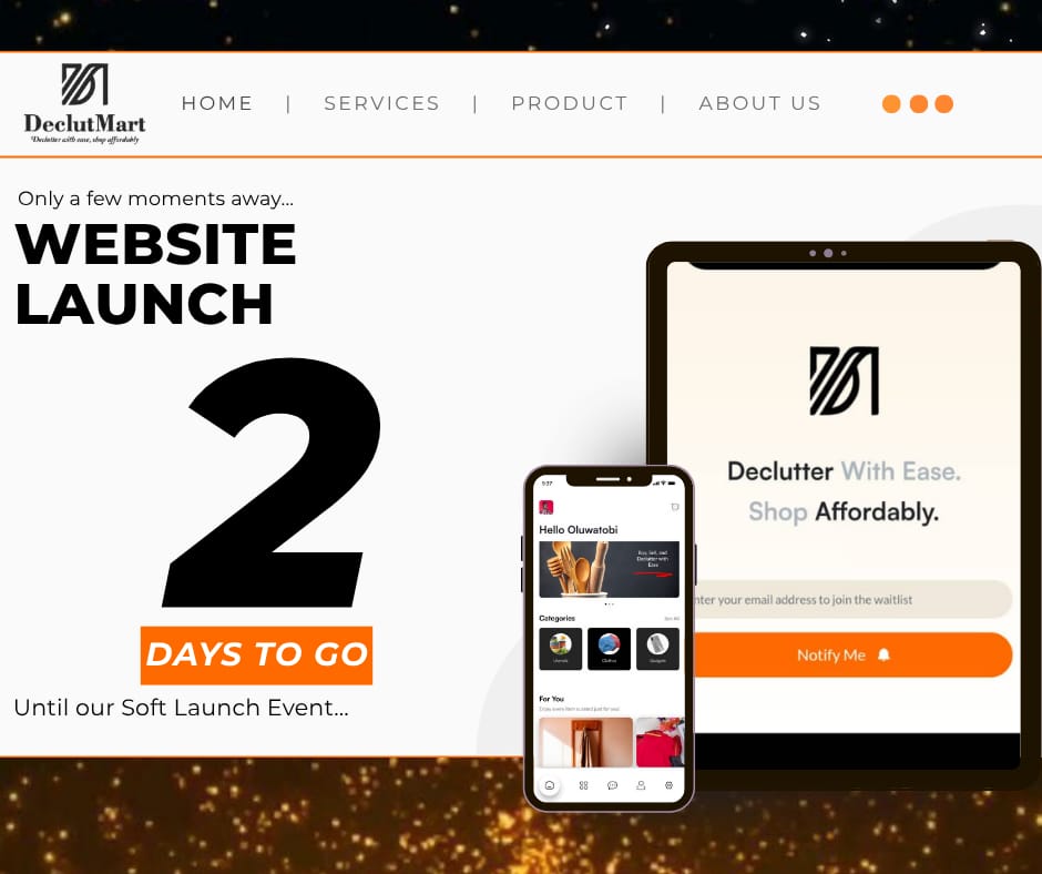 DeclutMart's tweet image. In 2 Days… 😱
Declut Mart is having its Soft Launch!
Tell a friend to tell a friend — join our waitlist at
declutmart.com and be among the first to experience our amazing services.
Don’t miss out!
#Declutter #ComingSoon #Declutterwithease #unilorin #Silver