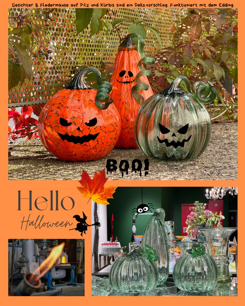 Lauscha's tweet photo. BOO! Letzte Chance für außergewöhnliche Halloween-Optik! Glaskürbisse 🎃 - Herbstdeko, die begeistert! 🍄😀  - https://t.co/z1gLHfamrW https://t.co/LhBTSo9h8c
