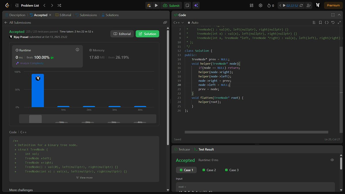Wannabe_01_'s tweet image. #Day97 of grinding until I land a job! 🚀
- Solved these questions today:
> Flatten Binary Tree to Linked List - Recursive
> Flatten Binary Tree to Linked List - Iterative
> Flatten Binary Tree to Linked List - Optimal
#DSA #LeetCode #100DaysOfCode #striversheet