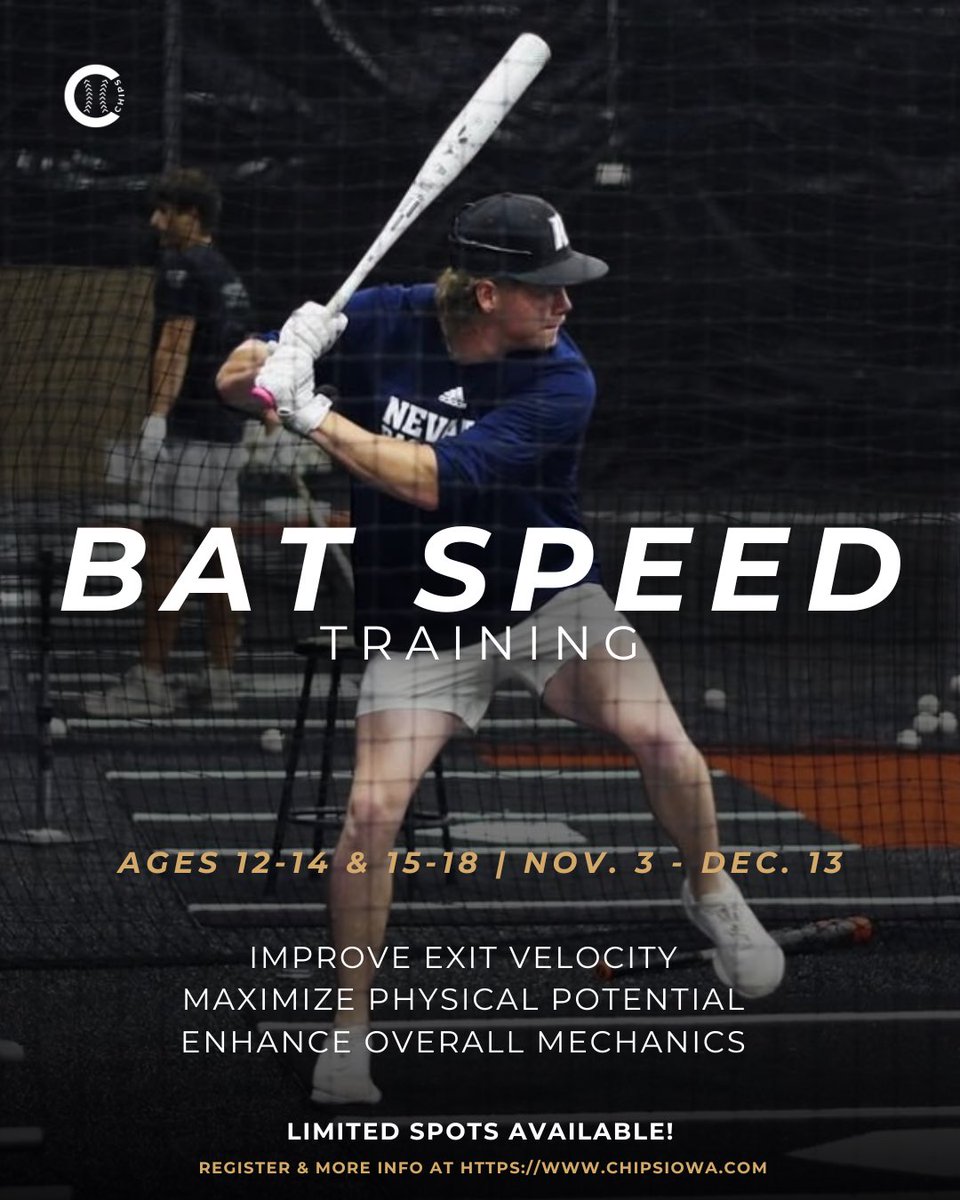 𝑳𝑬𝑻’𝑺 𝑮𝑬𝑻 𝒀𝑶𝑼𝑹 𝑩𝑨𝑻 𝑺𝑷𝑬𝑬𝑫🔒‘𝑫

📅: Nov. 3 - Dec. 15 (Mon. Tues. &amp; Thurs.) 
🕐: 1 hour sessions
🏷️: $450
📍: CHIPS Performance DSM 

Limited spots available! For more info or to get started click the link!

🔗chipsiowa.com/des-moines/des…

🔗chipsiowa.com/des-moines/des…