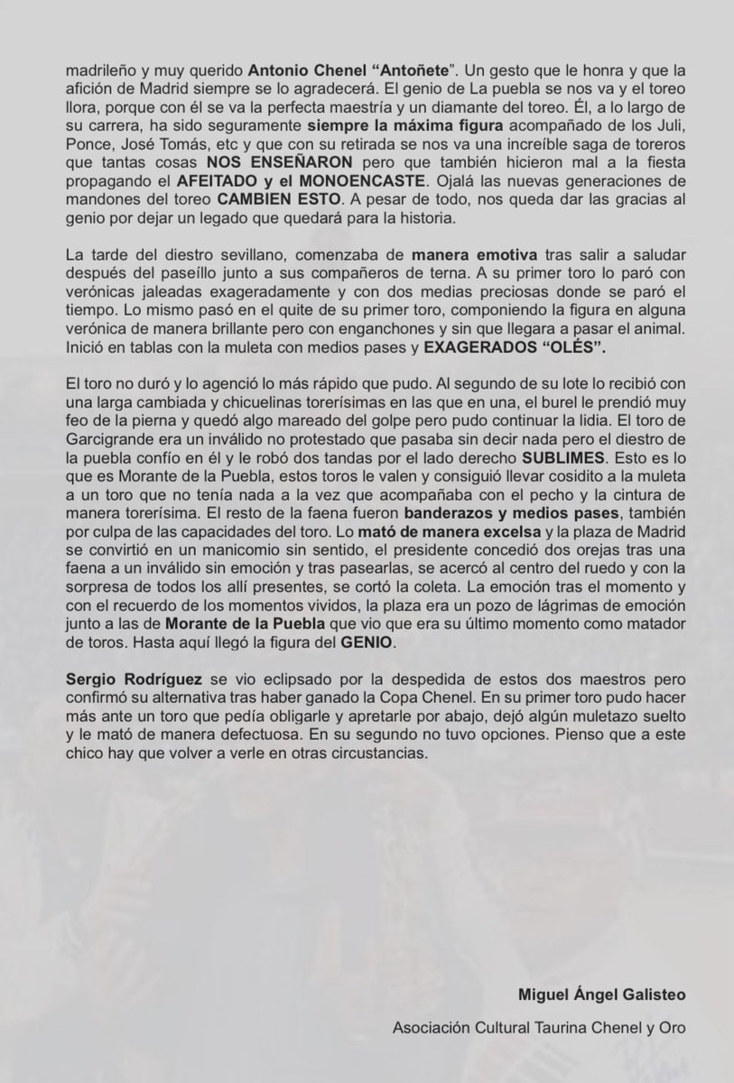 ✒️CRÓNICA CHENEL Y ORO💜💛

Plaza de Toros de Madrid

Toros de Garcigrande 

Corrida de la Hispanidad- 12 de Octubre de 2025