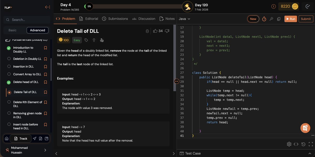 hussaincode's tweet image. Day1 of #TUFWinterArc
Started #TUFWinterArc today and I was already Solving DSA from TUF+, I have solved the LinkedIn question today.
I will continue the LinkedList learning from TUF+.
#TUFWinterArc #TUFPlus #TUF
@striver_79 @takeUforward_