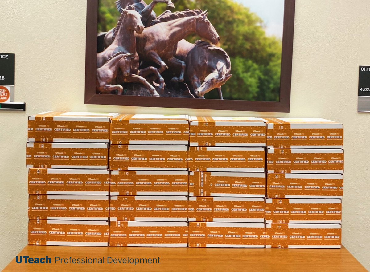 📭Big news from #UTeachPD! Our team just shipped celebratory packages to our Certified, Expert, and Distinguished Blended Learning Educators! 🎁

Want to earn yours next? 👉 pd.uteach.utexas.edu/certification-…
