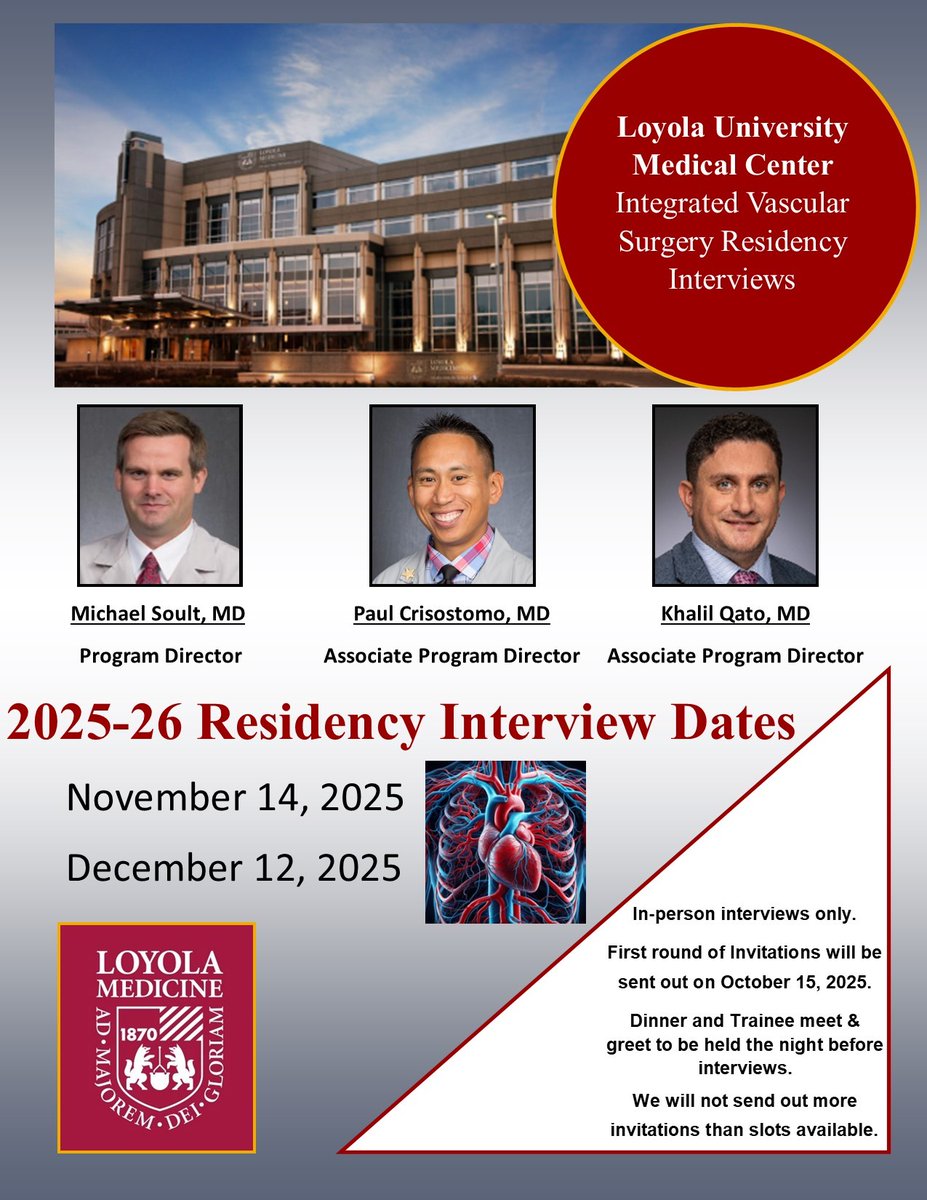 Loyola Integrated Vascular Surgery residency interview dates! <a href="/loyolasurg_dept/">Loyola's Department of Surgery</a>