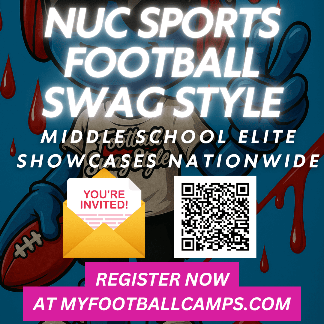<a href="/LukeJohnson0464/">Luke Johnson</a> Here is your official Invite to our NUC Sports Football SwagStyle Elite Middle School Showcases go to
myfootballcamps.com and choose a location to register. You can also scan the QR Code to register. We look forward to seeing you this Winter