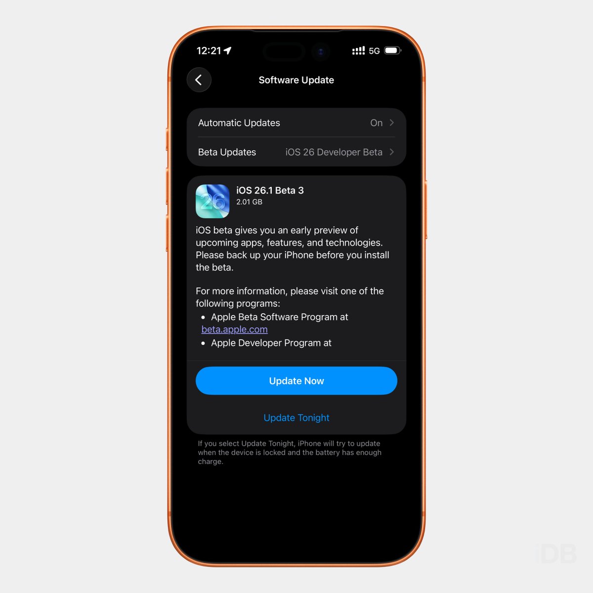 iDownloadBlog's tweet image. iOS 26.1 developer beta 3 is available now!