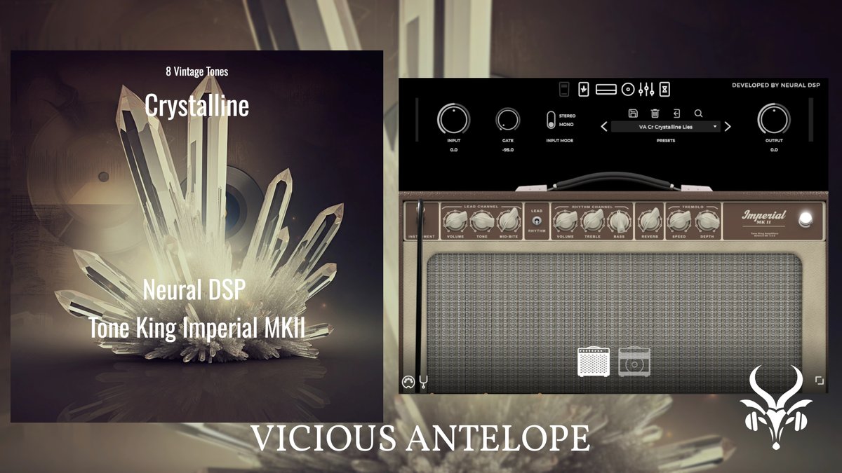 ViciousAntelope's tweet image. ✨🔮 The Crystalline preset pack for the Neural DSP Tone King Imperial MKII delivers instantly.

Inside the Crystalline pack, you’ll find: 
▪️Pristine clean tones with expansive character ▪️Hollow tones designed to spark creativity

🔗 viciousantelope.com/product-page/n…

#NeuralDSP…