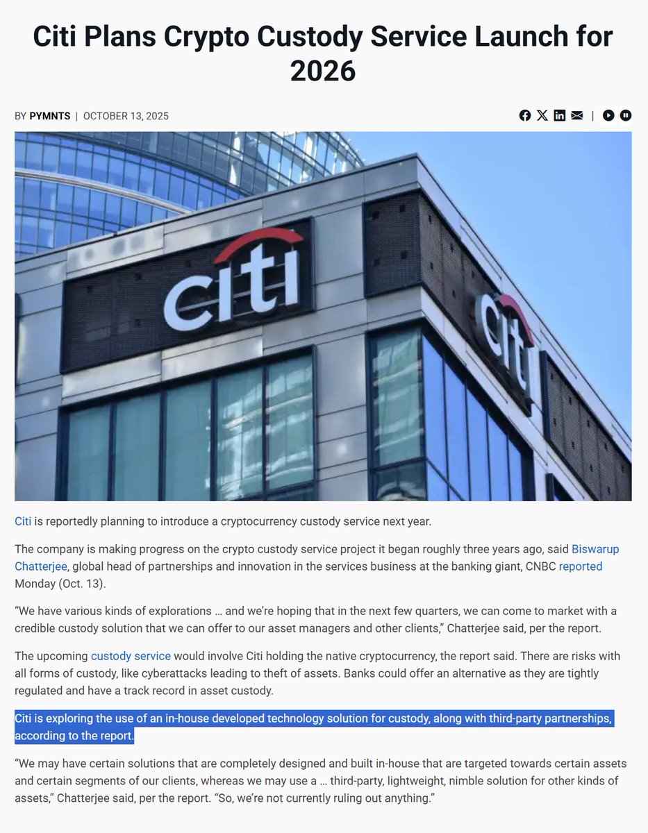 CITI Crypto Custody Launches 2026 --> WITH THIRD PARTY PARTNERSHIPS 🔥✓  