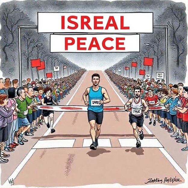 MathCurmudgeon's tweet image. Trumpf is the loser in the black shirt and shorts (left) who has been waiting at the finish line in order to cross it and claim success. #NoNobel