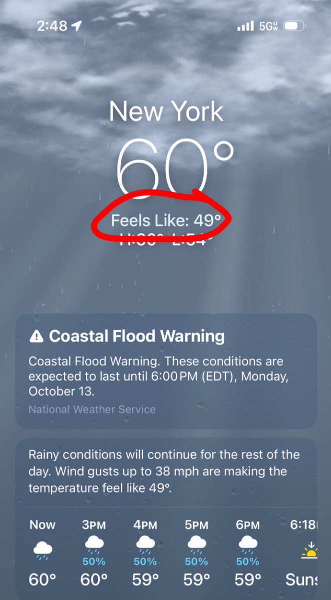 llm_bender's tweet image. Why does the “feels like” always work against you?

If it’s 75, the feels like is 91. If it’s 60, the wind chill makes it 49.

Why can’t it be 59 but feels like 73 🤤