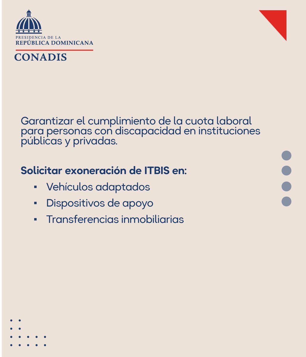ConadisRD's tweet image. ¿Conoces los beneficios del Certificado de Discapacidad? 🤔

Este documento oficial te permite acceder a programas, servicios y oportunidades que promueven la inclusión y el ejercicio pleno de tus derechos.

¡Infórmate y acércate al CONADIS! 

#CONADIS #InclusiónSocial
