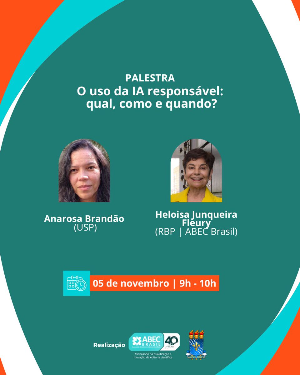 A programação do ABEC Meeting 2025 traz uma palestra essencial sobre o uso responsável da inteligência artificial na editoria científica.  A atividade abordará critérios éticos, limites e possibilidades da IA aplicada à produção acadêmica.

Inscreva-se já para o mais importante