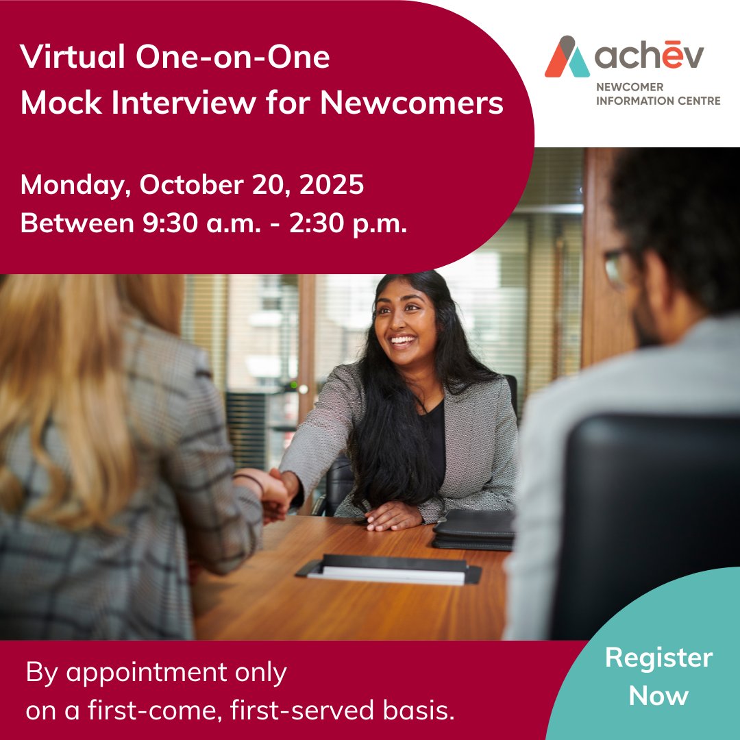achev_ca's tweet image. Sign up for our virtual one-on-one #mockinterview on Oct. 20 to engage in practice interviews and learn how to answer those tough interview questions. Book your 45-minute appointment between 9:30 a.m. – 2:30 p.m. Register now: bit.ly/46Esat1