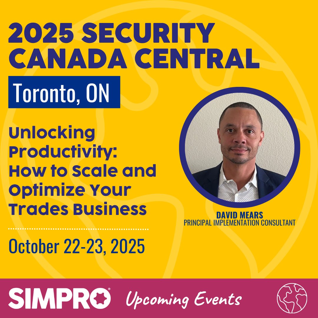 Simpro Software (@simprosoftware) on Twitter photo Join Simpro at <a href="/Security_Canada/">Security Canada</a>, October 22–23 in Toronto. Hear from David Meares on 10/22, as he shares real-world strategies to boost performance and scale efficiently. Learn more and register here: securitycanada.com
#Simpro #SecurityCanadaCentral #FieldService Join Simpro at <a href="/Security_Canada/">Security Canada</a>, October 22–23 in Toronto. Hear from David Meares on 10/22, as he shares real-world strategies to boost performance and scale efficiently. Learn more and register here: securitycanada.com
#Simpro #SecurityCanadaCentral #FieldService