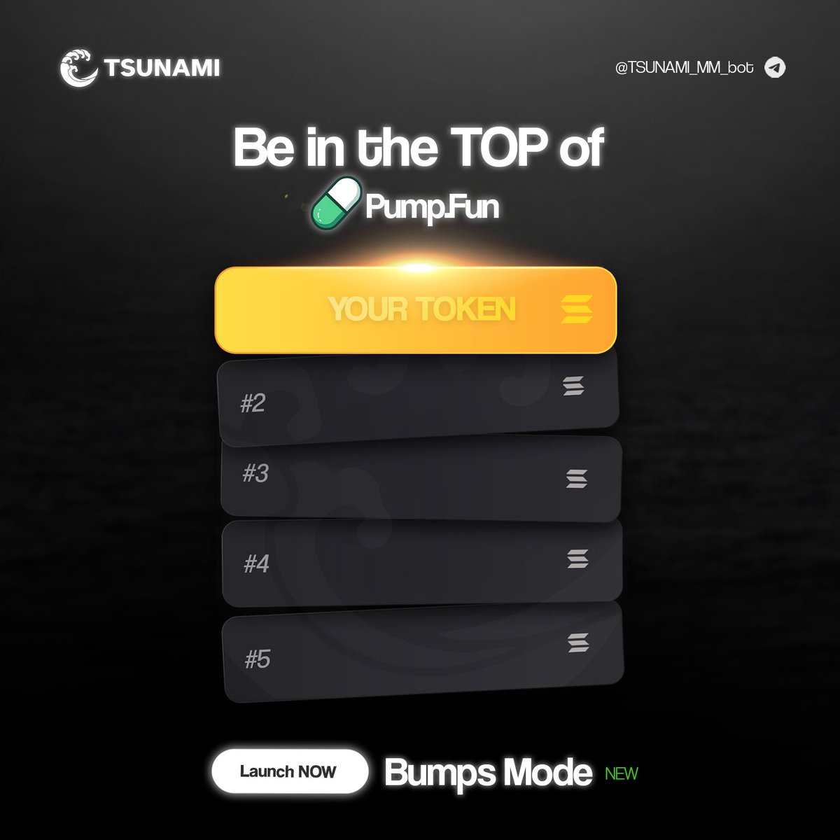 tsunami_bot's tweet photo. 📈 Place your token at the TOP of https://t.co/bsNawGT1K6 ranks

With BUMPS Mode, that's easy, short and intense bursts of activity to keep momentum high.

🌊 Try it now → https://t.co/FoVejKc75t https://t.co/ohrehiYtUj
