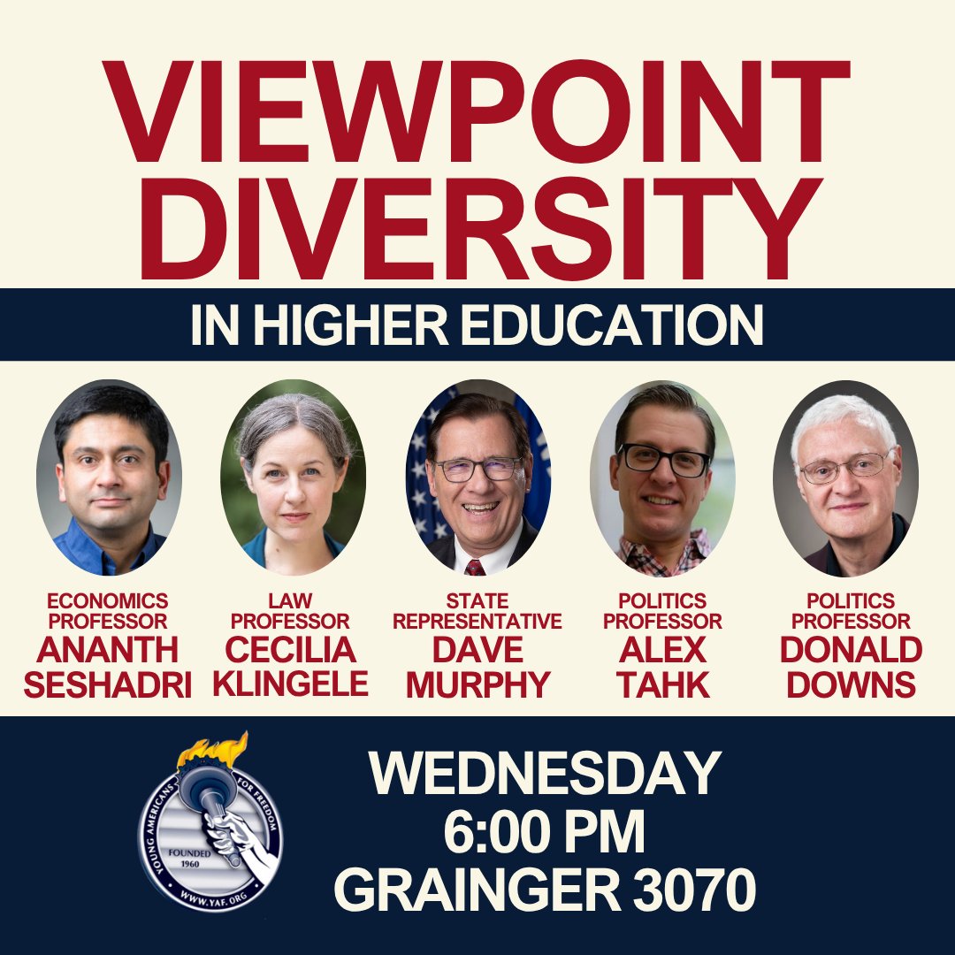 WisconsinYAF's tweet image. Join us this Wednesday for a panel discussion about ideological diversity at UW-Madison!